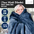 Laura Hill 600GSM Large Double-Sided Faux Mink Blanket- Navy