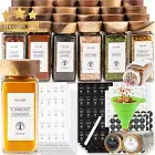 24 Glass Spice Jars with Wood Lids & Labels 120ml Square Herb & Spice Containers