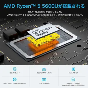 【日本代購】GMKtec 南極Box9 迷你電腦AMD 銳龍5 5600U Windows 11 Pro 2.3GHZ - 4.2GHz 6核/12線程小型電腦DDR4 16GB 512GB PCIe3.0 SSD Giga LAN(RJ45)*1 2.5G RZ608 WIFI6 BT5.2 Radeon 顯卡2xHDMI 4K @60Hz 支持3屏幕輸出4xUSB 1xType-C迷你電腦