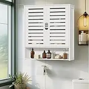 Bathroom Cabinet Wall Mounted, Bamboo Over The Toilet Storage Organizer Space Saver Medicine Cabinet with 2 Door and Adjustable Shelves Magnetic Lock White