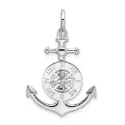 Sterling Silver De-Ani Rhodium-Plated 3D Small Anchor With Compass Pendant