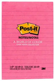 Post-It Lined Notes Cape Town 101 x 152mm 3-Pack