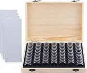 100PCS Coin Collection Box, Wooden Coin Storage Box Coin Holder with Round Coin Capsules Coin Storage Case for Coin Collectors 18mm/21mm/25mm/27mm/30mm