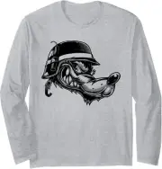 Funny Cartoon War Wolf Art Design I Love Wolves Long Sleeve T-Shirt