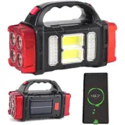 Super Bright LED Tactical Solar Flashlight USB Rechargeable Light COB Torch Lamp