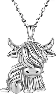 [Fryneauy] 925 Sterling Silver Cow/Highland Cow Jewelry Necklace for Women Cow Necklace Pendant Gifts for Girls Animal Cow Lover