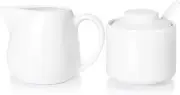 ONTUBE Porcelain Sugar and Creamer Set of 3,Cream Pitcher, Spoon, White