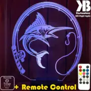 FISHING MARLIN PLAQUE 3D LED Battery USB Night Light 7 Colour Changing Room Lamp