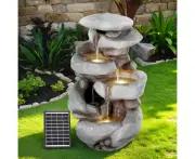 Solar Fountain Water Feature Outdoor Indoor 4-Tier Brown