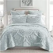 3 Pieces Quilt Set Queen-86x90 King-92x106 Blue Pink Bedspread Coverlet Set Soft Cotton Lightweight Bed Cover for All Season with 2 Pillow Shams 20x26 (Color : Blue, Size : 220x230cm-51x66cm x2)