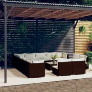 14 Piece Garden Lounge Set with Cushions Brown Poly Rattan vidaXL