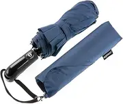 Ergonauts Windproof Vented Double Canopy Travel Umbrella with Teflon Coating - Portable Compact Foldable Lightweight Design and High Wind Resistance, Blue