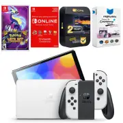 Nintendo Switch White OLED + Pokemon Violet Game + NSO 1 Year Family Membership