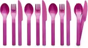 12 pc Tupperware Snap Together On The Go Utensils Forks Knives Spoons Purple New