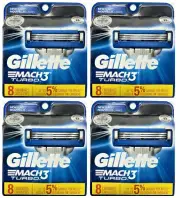 Gillette Mach3 Turbo Razor Blade Cartridges. 8 Count (4 Pack)