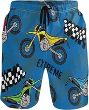 [GuoChe] Men's Novelty Beach Shorts Bright Blue Motorcycles Quick Dry Swimwear Board Shorts Mens Swim Trunk Mesh Lining
