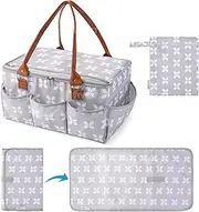 Moteph Diaper Caddy Organizer - Baby Caddy with Lid & Changing Mat, Car Diaper Caddy, Large Nursery Storage Diaper Tote Basket for Changing Table with Zip-Top Cover, Great for Baby Showers - Grey