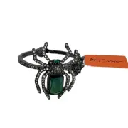 Betsey Johnson Gunmetal Rich Witch Spider & Web Hinged Bangle Green Crystal NWT
