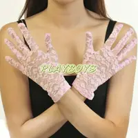 在飛比找樂天市場購物網優惠-手套 全罩蕾絲花紋手套(粉紅)-短
