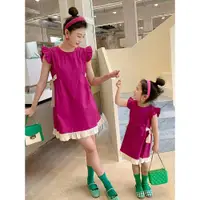 在飛比找ETMall東森購物網優惠-玫瑰紅洋氣女童韓版公主裙親子裝