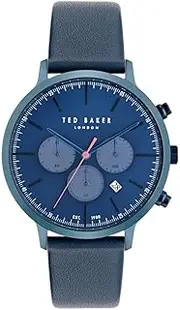 [TED BAKER] Men's Haarvin IP Blue Case, Blue Dial, Blue Leather Strap BKPHAF405 Dress Watch, Blue, 44mm