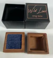 Natural wood Wild Love ring box with velvet interior for proposal, engagement