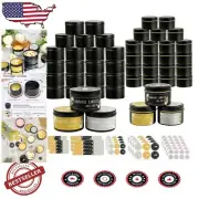 Customizable Candle Making Kit - 48 Matte Black Tins with Labels for Gift Giving