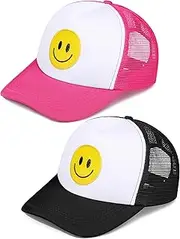 [Cozypower] 2 Pcs Smile Face Baseball Cap Smile Trucker Hat Mesh Adjustable Baseball Cap Retro Preppy Hats for Women