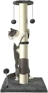 32" Tall Cat Scratching Post Sisal Scratch Posts with Hanging Ball and Self-Massage Brush Vertical Scratcher for Indoor Cats and Kittens(Gray 32inches)