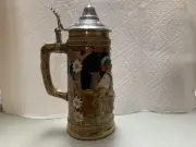 Vintage 7” Tall Ceramic Lidded Beer Stein Mug