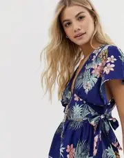 ASOS NWT - Influence Button Through Midi Dress In Navy Tropical Floral Print