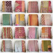 Vintage Ralli Gudri Quilt Reversible Kantha Blanket Indian Twin Retro Throw Boho