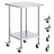 VEVOR Stainless Steel Work Table 24 x 24 x 38 Inch, with 4 Wheels, 3 Adjustable Height Levels, Heavy Duty Food Prep Worktable for Commercial Kitchen R