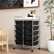 Costway10-Drawer Storage Cart with Universal Wheels and Removable Drawer-Black