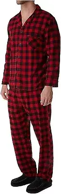 Hanes NWT Men's S 100% Cotton Flannel Pajamas - Red & Black Buffalo Check Plaid