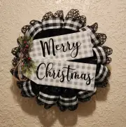 Merry Christmas Wreath - Buffalo Plaid - Deco Mesh and Ribbon - Handmade
