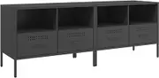 TV Unit 2-Piece Set - Black Steel TV Stand for Living Room, Sturdy Cold-Rolled Steel Construction, Modern Design (68x39x50.5 cm) - Perfect for Small Spaces & Home Entertainment
