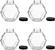 ULTECHNOVO 4pcs Clear Glass Honey Jars with Lid Transparent Honey Bottles for Home Use and Easy to Clean Safely and Keeping Dust Away