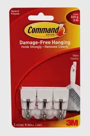 3M Command Small Utensil Hooks 3 Hooks & 4 Small Adhesive Strips 17067 NIP