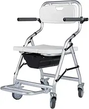 4 in 1 Toilet Seat Commode Shower Chair Bedside Toilet Chair Wheelchair with 4 Brakes Removable Pedal Adjustable Armrest U-Shaped Seat Transport Chair for Elder Disabled People