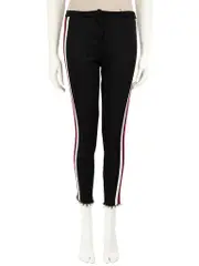 Black Faux Pearl Trim Web Tape Trousers