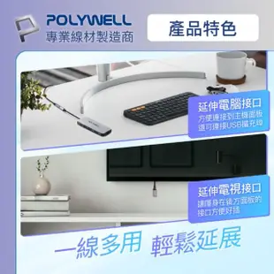 【POLYWELL】Type-C 10G/100W 公對母延長傳輸線 /0.25M