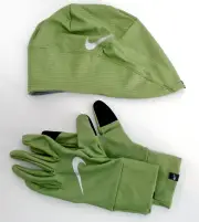 Nike Essential Running Hat and Gloves Set Women's M/L Green/Grey