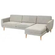 SMEDSTORP 4-seat sofa with chaise longue, Viarp/beige/brown birch effect