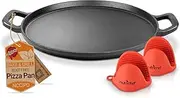 NutriChef 14'' Cast Iron Baking Pan-Steel Pizza Cooker with Easy Grip Handles, One Size, Black