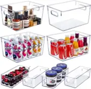 Set of 8 Clear Plastic Storage Bins, 4 Large and 4 Small Transparent