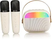 Yardwe Mini Karaoke Machine with Dual Microphones LED Lights Portable Karaoke Speaker for Adults Compact Design with Multiple Sound Effects for Home Parties