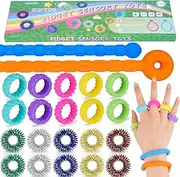 22Pcs Fidget Sensory Toys with Fidget Rings for Anxiety Fidget Toys Bracelet for Kids Calming Sensory Toys for Kids with Autism Quiet Anxiety Relief Calm Down Fidgets Toys for Classroom Party Favors
