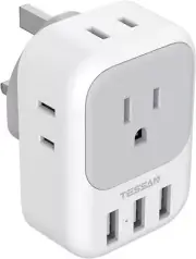 US to UK Plug Adapter, TESSAN Type G Ireland Travel Adaptor with 4 Electrical