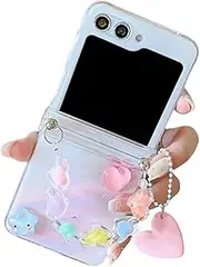 Cute Case for Samsung Galaxy Z Flip 6,Funny Kawaii Galaxy Z Flip 6 Phone Case with Love Heart/Star Wrist Chain for Ladies Women (Love Heart)